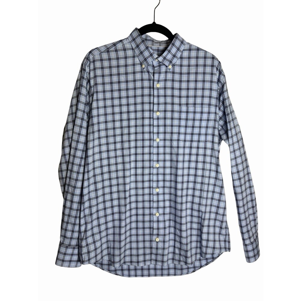 Peter Millar Button Down Shirt Mens Large Blue Plaid SOFT Preppy Dress Up